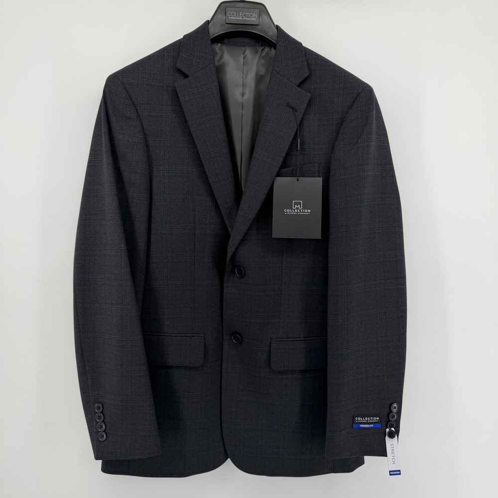 Michael Strahan Sport Coat Mens 36R Grey Plaid Modern Fit Wool Blend Blazer NEW